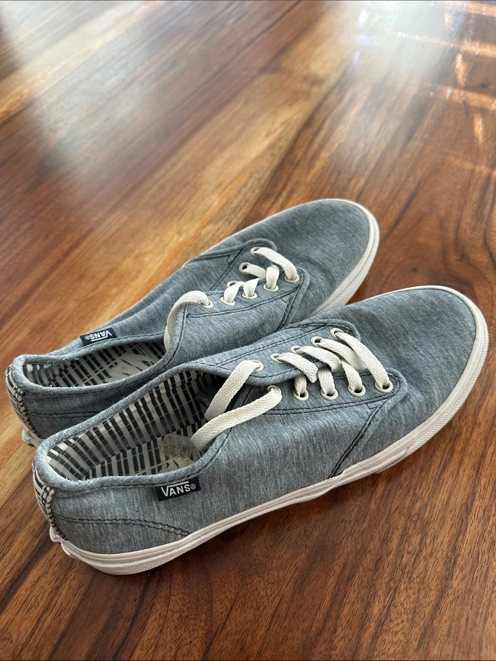 Vans Blue-Gray Canvas Low-Top Sneakers with White Laces
